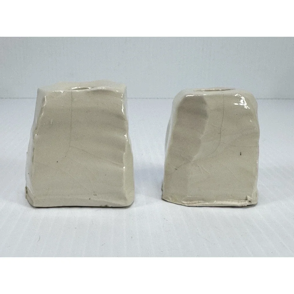 Vintage Handmade Ceramic MCM Pair Pottery‎ Candlestick Candle Holder Stamped SB